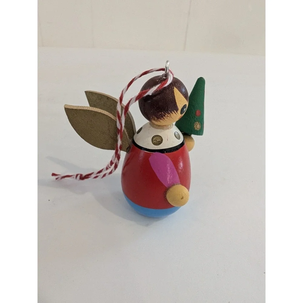 Vintage 1984 Wooden Kurt Adler Christmas Ornament Set Of 2 Barn Silo Angel Tree